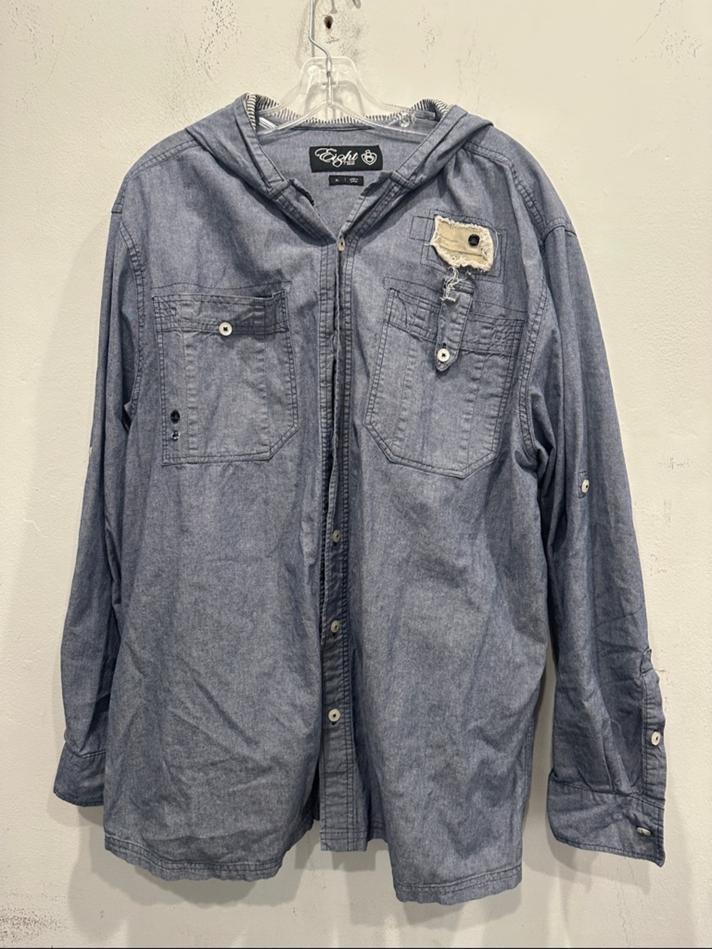 Eight 732 Hooded Jacket Shacket  HipHop blue XL streetwear